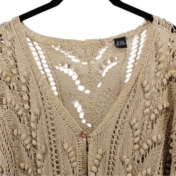 Unbranded Tan Knot Silk Blend Crochet Knit Coastal Cardigan Beach Coverup Size M - Picture 3 of 9